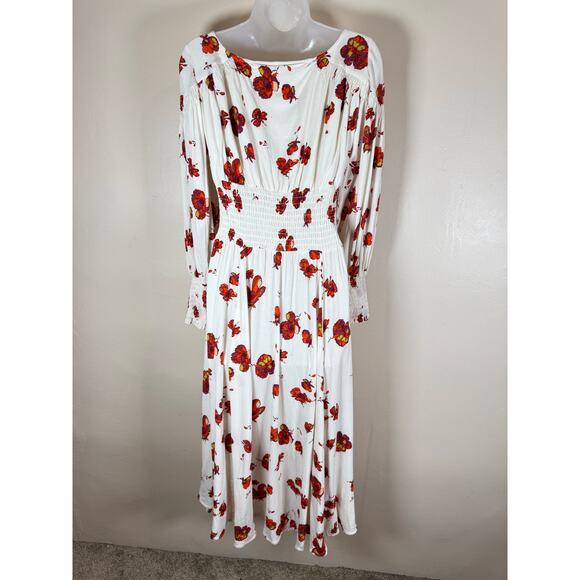 Free People So Sweetly Floral Midi Dress Cottage V Neck Long Sleeve XS - Picture 8 of 10